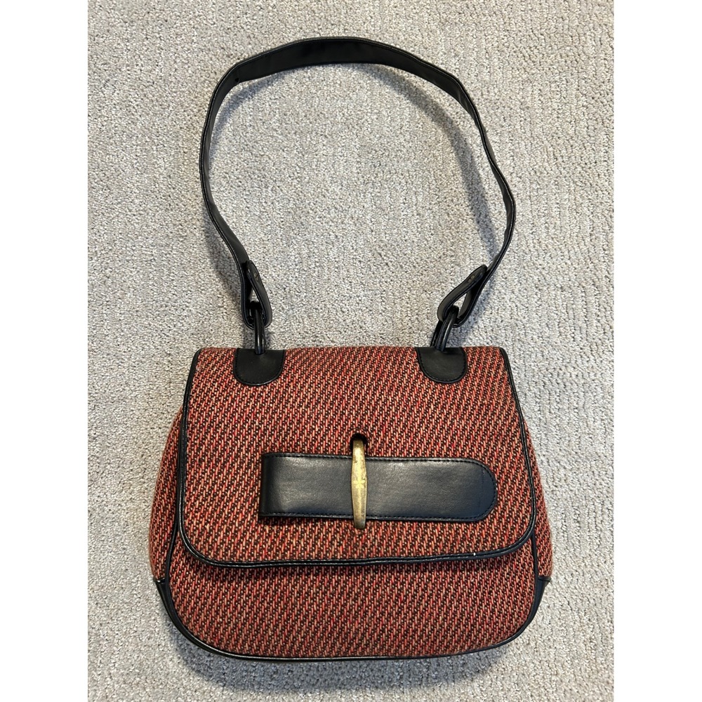 Vintage Paul Frank Woven Satchel Handbag Red Black Gold Buckle Shoulder Bag